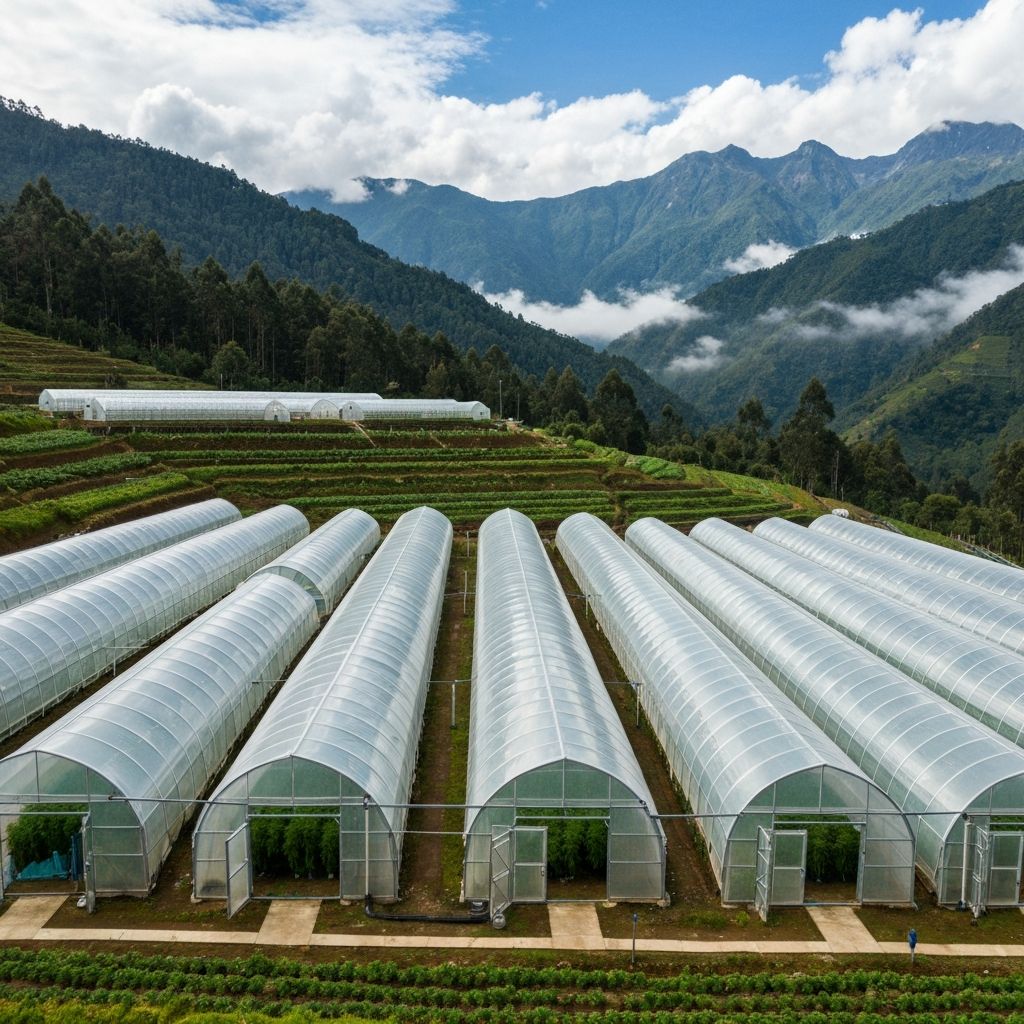 Sun-grown medical cannabis cultivation in Colombian mountain greenhouses